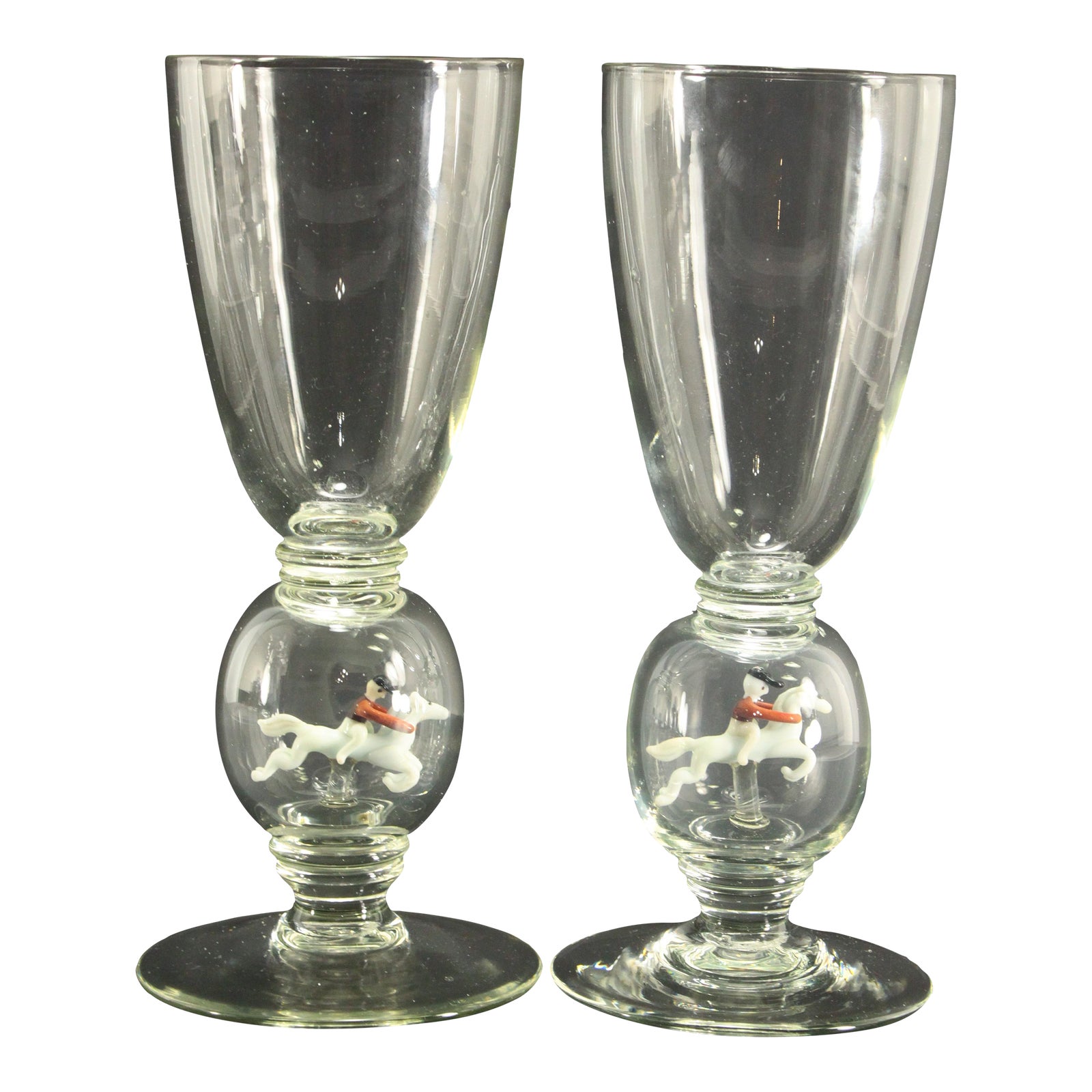 1890s Stevens & Williams, England Pair of Glass Goblets with Horse ...