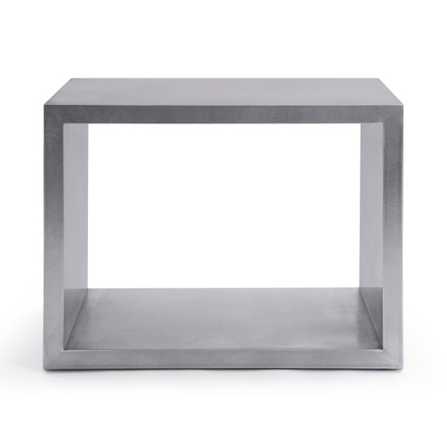 Modern Stainless Steel End Table with Shelf designed by Greg Sheres. The "Piero" side table is a beautifully scaled simple...