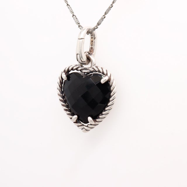 Late 20th Century David Yurman Sterling Silver & Onyx Figural Heart Pendant / Pendant Enhancer For Sale - Image 5 of 12