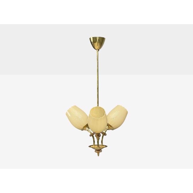 1940s Itsu, Finnish Modern, Snowflake Chandelier, Brass, Glass, Finland, 1950s For Sale - Image 5 of 15