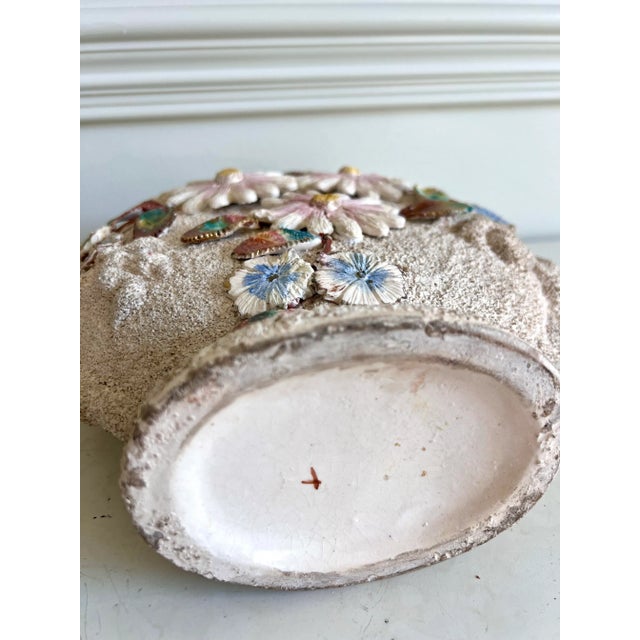 Late 19th Century Antique Majolica-Style Textured Floral Vase With Ram Head Handles For Sale - Image 5 of 7