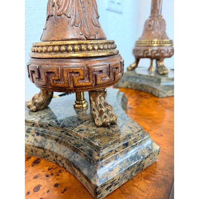 Pair of Maitland-Smith Candlestick-Form Table Lamps With Original Shades Harp and Finials For Sale - Image 14 of 14