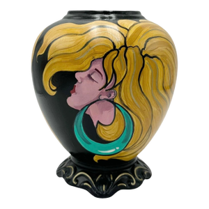 Deco Fine Art Hand Painted Ceramic Vase Blonde Woman Portrait Art Pottery 2014