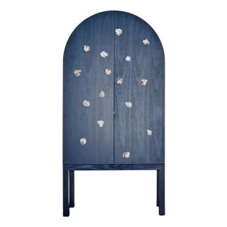 Blossom, Blue Storage Cabinet With Handmade Ceramic Inserts, Double Doors, Limited Edition For Sale