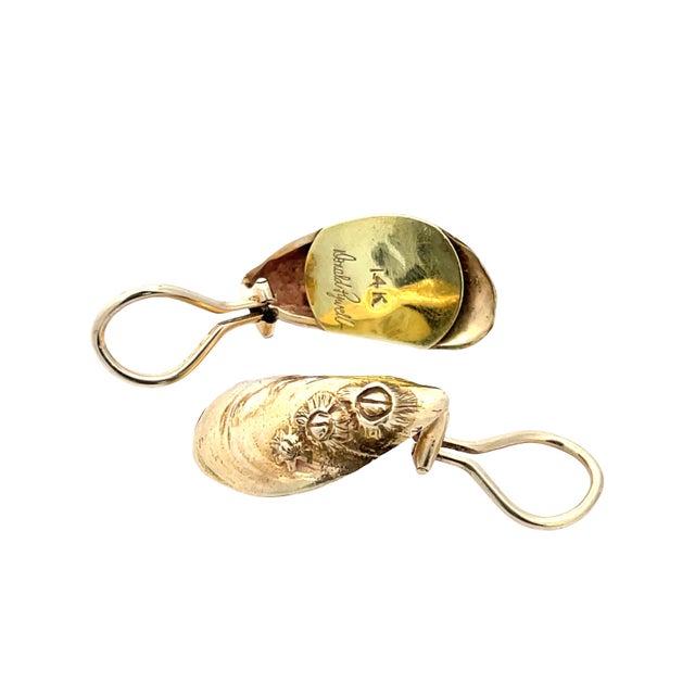 Mid-Century Modern Mid 20th Century Donald Rywell 14k Yellow Gold Shell Earrings, A Pair For Sale - Image 3 of 5