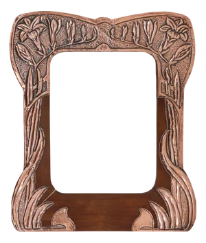 Art Nouveau Embossed Copper and Wood Art Picture Frame, France, 1910s