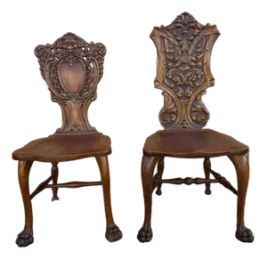 20th Century Renaissance Style Oak Side Chairs - Set of 2