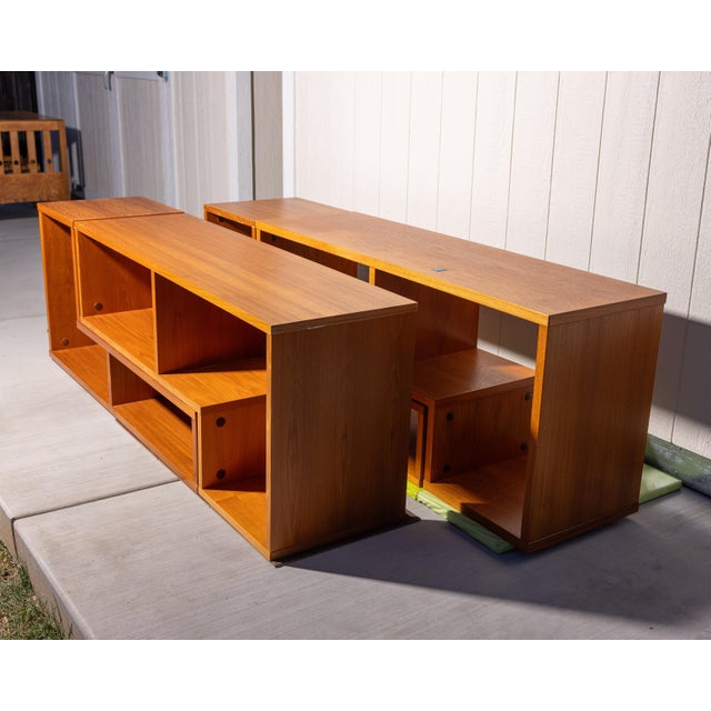 Wood Vintage Scandinavian Teak Modular Puzzle Wall Unit Room Divider, 4 Pieces For Sale - Image 7 of 18