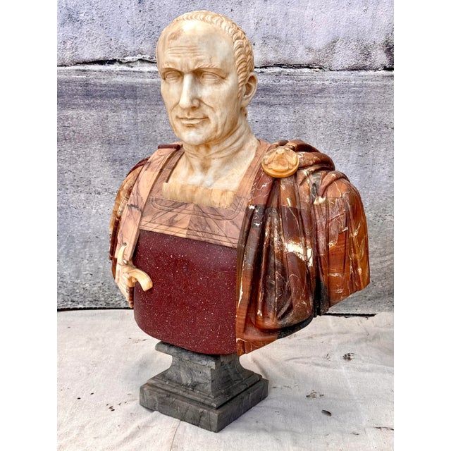 Large Italian Mixed Marble Bust of Emperor Julius Caesar For Sale - Image 4 of 11