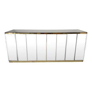 1970s Hollywood Regency Ello Brass & Beveled Mirror Credenza Sideboard For Sale