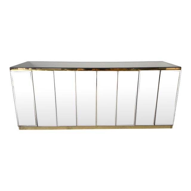 1970s Hollywood Regency Ello Brass & Beveled Mirror Credenza Sideboard For Sale