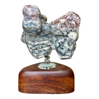 Vintage Abstract Carved Marble Sculpture on Original Wood Base For Sale