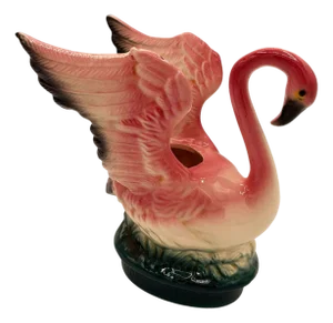 Mid 20th Century California Pottery Ceramic Pink Flamingo Table Planter W/ Dark Base