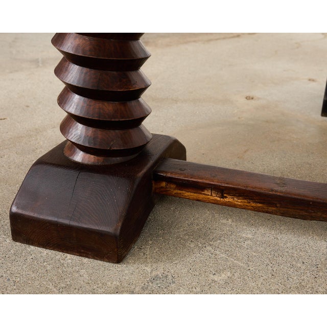 Coffee Pair of Charles Dudouyt Attributed French Oak Corkscrew Benches For Sale - Image 8 of 12