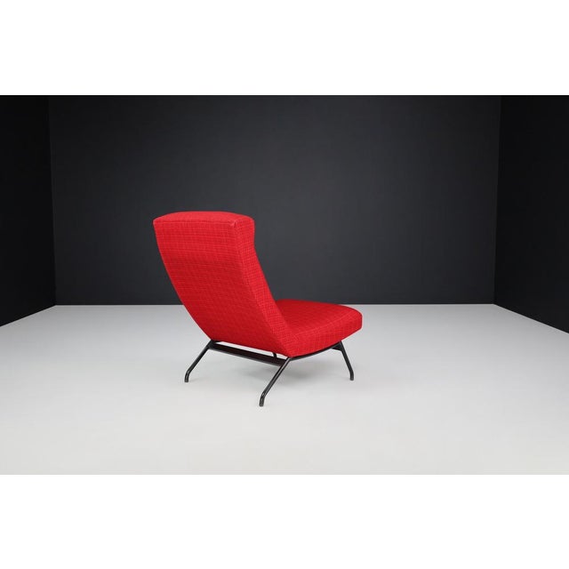 Lounge Chair in Original Red Upholstery attributed to Joseph-André Motte for Steiner, France, 1960s For Sale - Image 9 of 10