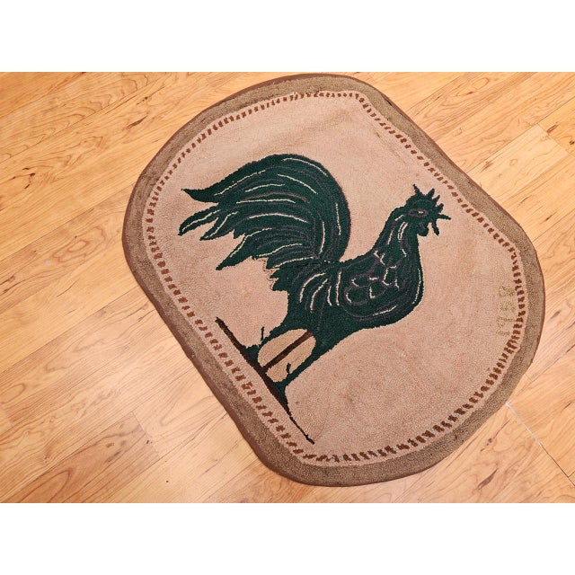 Vintage American Hand Hooked Rug, Wool & Cotton, Standing Rooster Design, 2x3 For Sale - Image 4 of 14