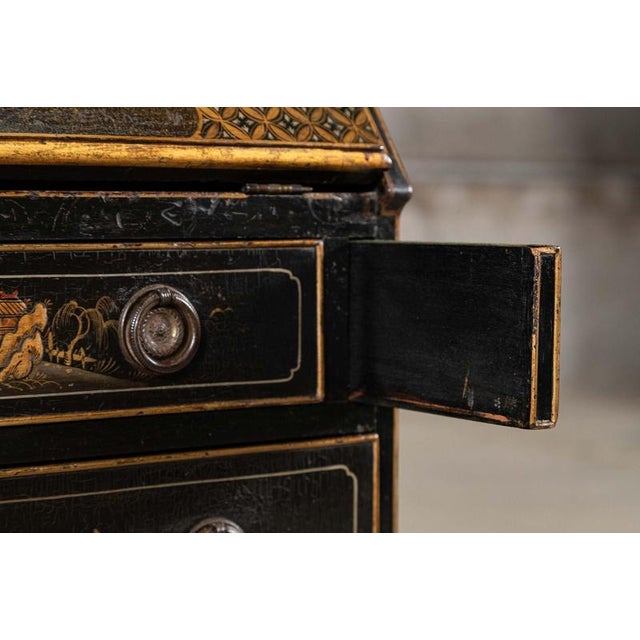 English Mahogany Chinoiserie Bureau Writing Desk, 1880s For Sale - Image 13 of 18