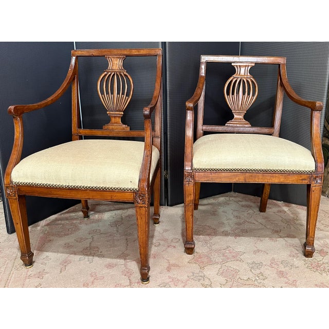 Wood Pair of Italian Neoclassical Armchairs, Early 19th Century For Sale - Image 7 of 12