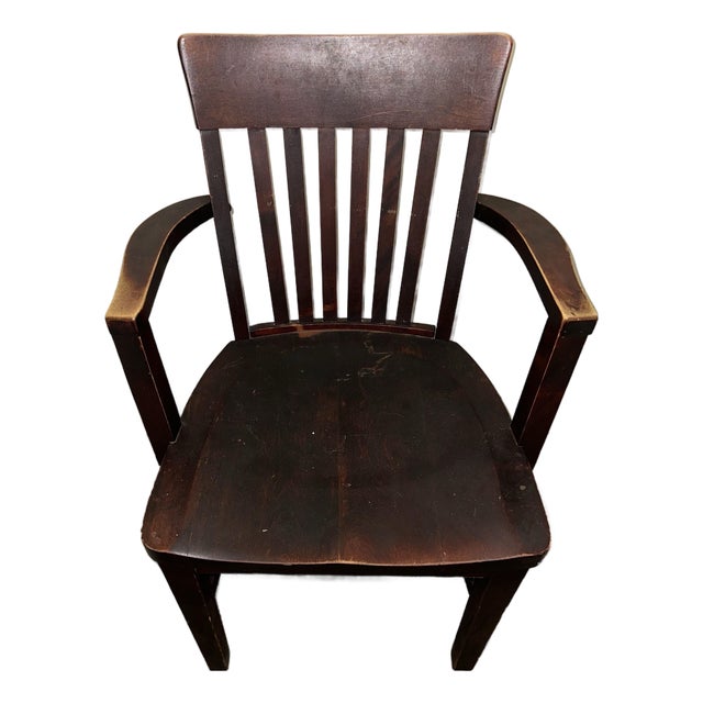 Antique 1920s Heywood-Wakefield Wood Banker's Armchair For Sale
