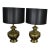 Mid 20th Century Tibetan Brass Lamps Hand Hammered With Glass Jewel Detail & New Black Shades, a Pair For Sale