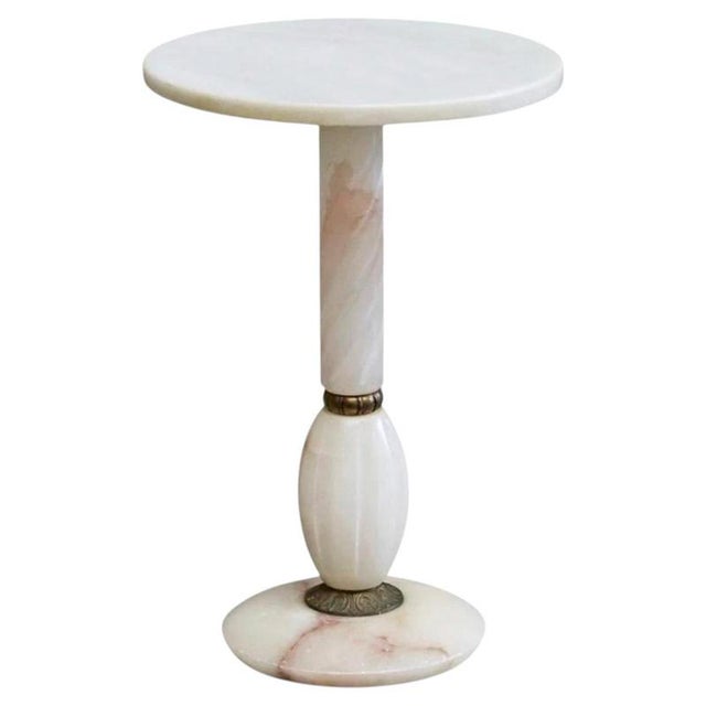 Art Deco Side Table in Carved Alabaster and Patinated Brass, Italy, 1940s For Sale - Image 11 of 11