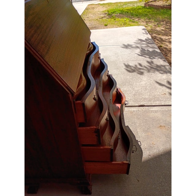 Vintage Chippendale-Style Mahogany Slant Front Secretary Desk With Claw Feet and Hidden Compartments For Sale - Image 4 of 15