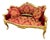 French Baroque Style Settee – Red Damask Upholstery With Hand-Applied Gold Leaf Frame For Sale