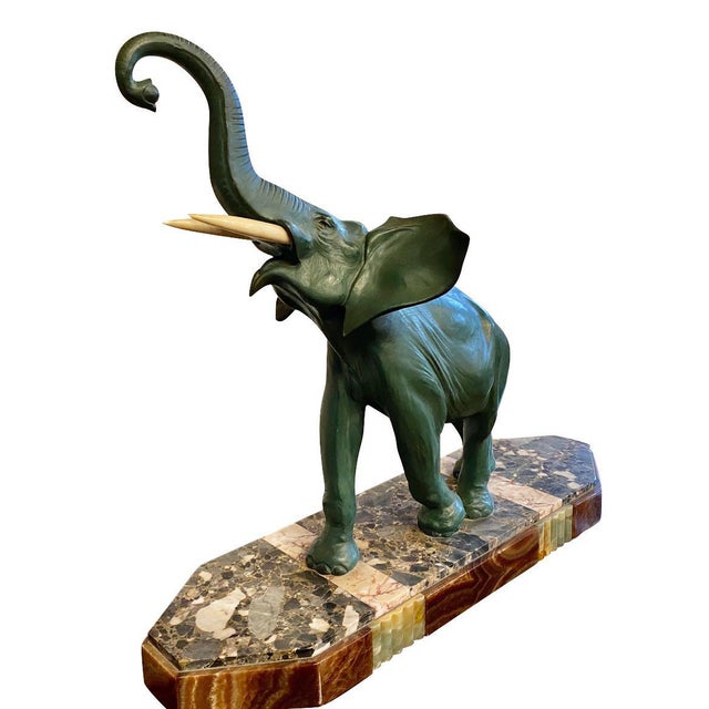 Art Deco Elephant Sculpture on Marble Stylized Base Chairish