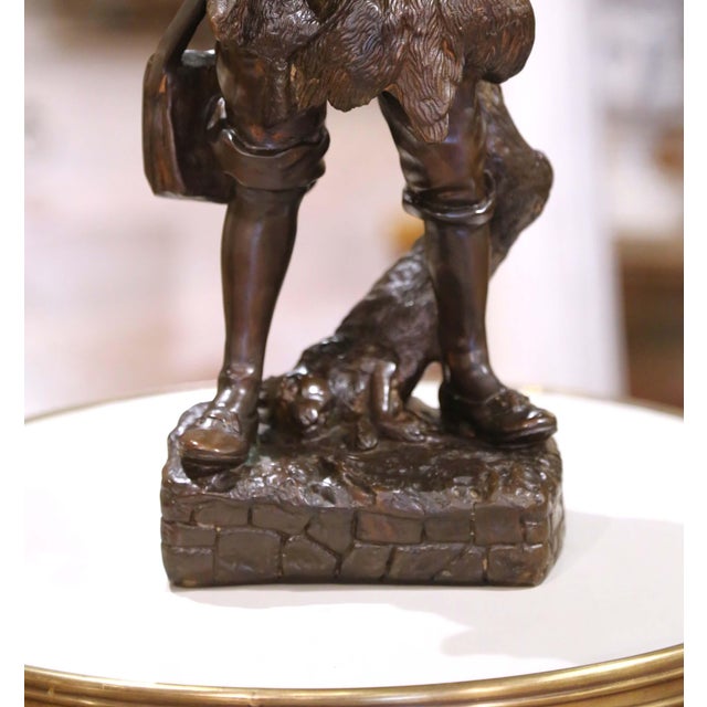 Mid 20th Century Mid-Century French Patinated Bronze Sculpture of a Young Hunter With Hare For Sale - Image 4 of 10