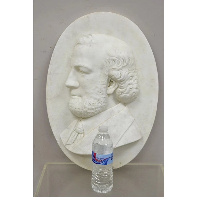 Antique Italian Marble Relief Carved 20" Oval Renaissance Bearded Gentleman Bust For Sale - Image 10 of 10