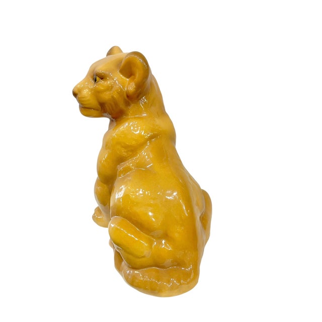 Mid-Century Modern Vintage Mid Century Ceramic Lion Cub Statue For Sale - Image 3 of 15