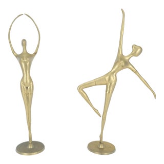Pair of 3 Foot Tall Solid Brass Ballerina Dancers Sculptures Figurines Statue For Sale