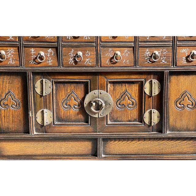 Early 20th Century Antique Korean Apothecary Herbal Medicine Cabinet With Brass Hardware For Sale - Image 5 of 12