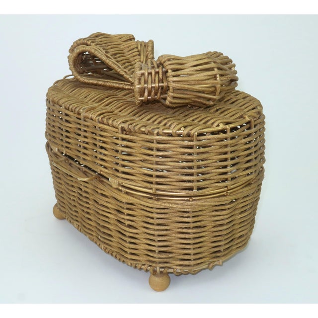 Gold Wicker Bow Basket Box For Sale - Image 9 of 14