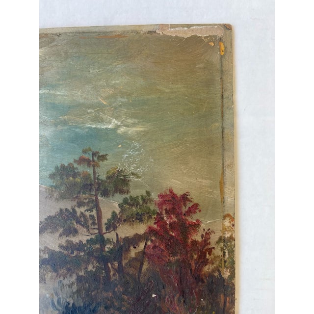 American Likely 19th Century American Folk Landscape Painting on Artist's Board Featuring River, Forest, and Mountain Scene.. For Sale - Image 3 of 10