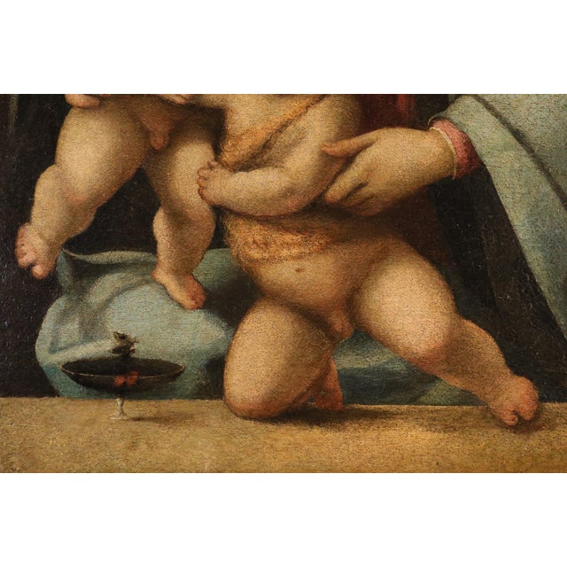 Follower of Domenico Beccafumi, Madonna and Child with the Infant Saint John the Baptist, 1600, Oil Painting on Canvas For Sale - Image 7 of 12