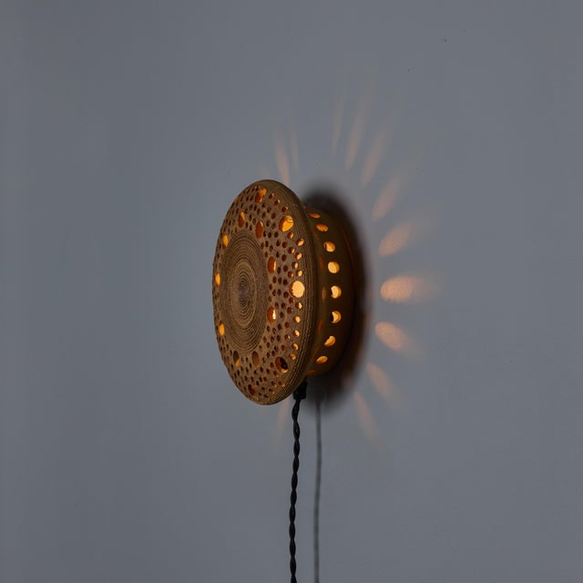 Early 1970s Per Bovin Hand Thrown Perforated Earthenware Plug-in Wall Lamp For Sale - Image 14 of 18