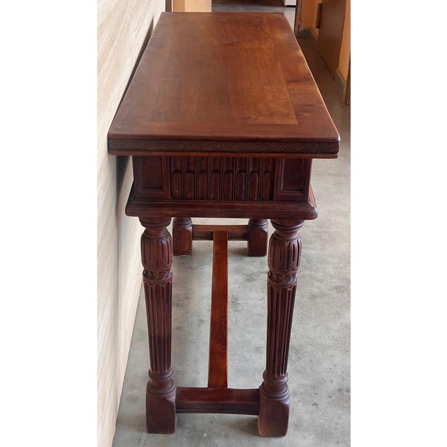 Wood Early 20th Century Catalan Spanish Carved Walnut Console Table with Two Drawers For Sale - Image 7 of 18