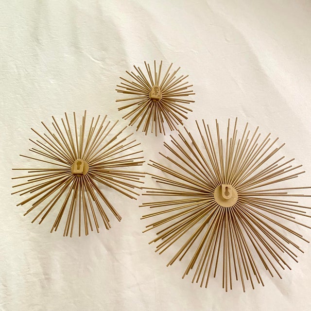 1990s Gold Metal Starburst or "Sea Urchin" Wall Decor - Set of 3 For Sale - Image 5 of 11
