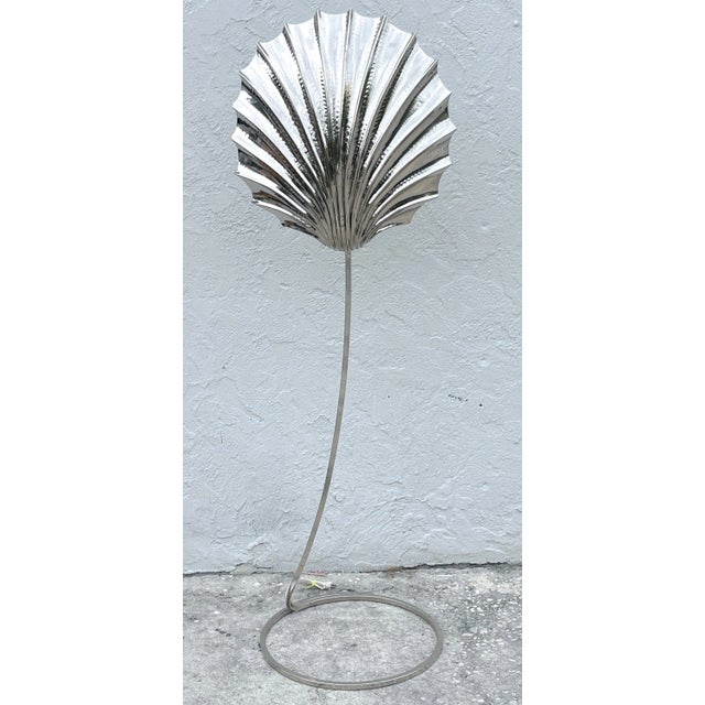 Bottega Gadda Tommaso Barbi 'Conchiglia' (Shell) Nickel Floor Lamp, c. 1970 For Sale - Image 4 of 10