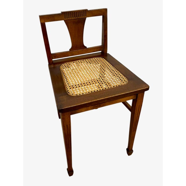 Vintage Arts & Crafts Style Wooden Side Chair With Caned Seat and Shaped Back Splat For Sale - Image 4 of 10