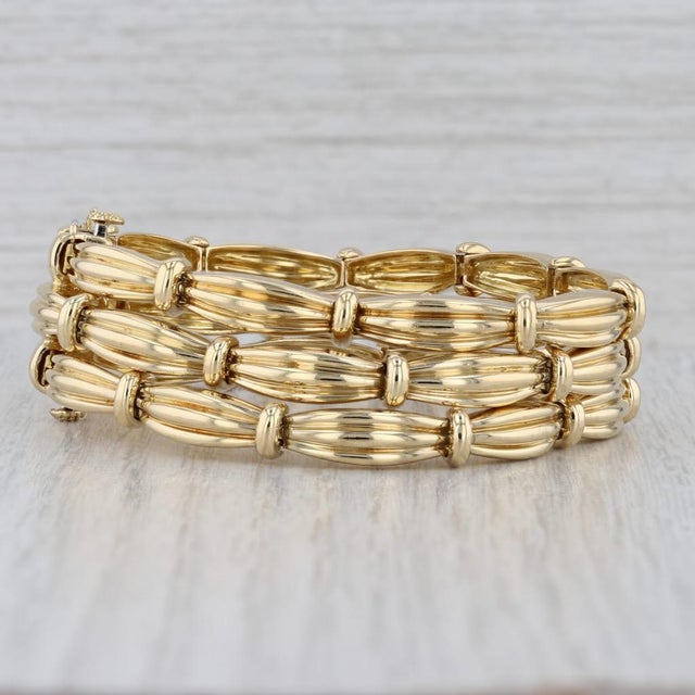 Vintage Tiffany 3-Row Bracelet 18k Yellow Gold W/ Box Magazine 7" 18mm For Sale In Greensboro - Image 6 of 8