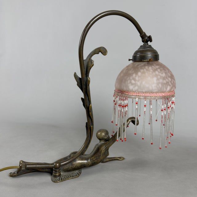 Antique Table Lamp in Pink Glass, 1900s For Sale - Image 4 of 11