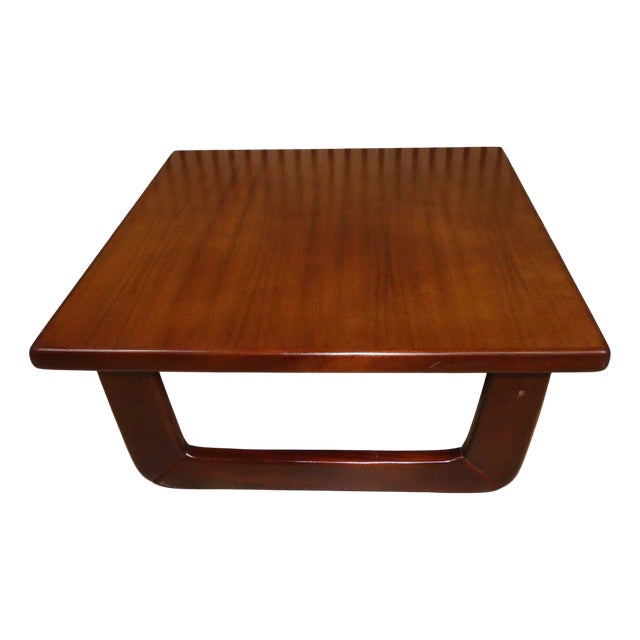 Sturdy Teak Wood Coffee Table Square with Wide Runners, 1960s For Sale