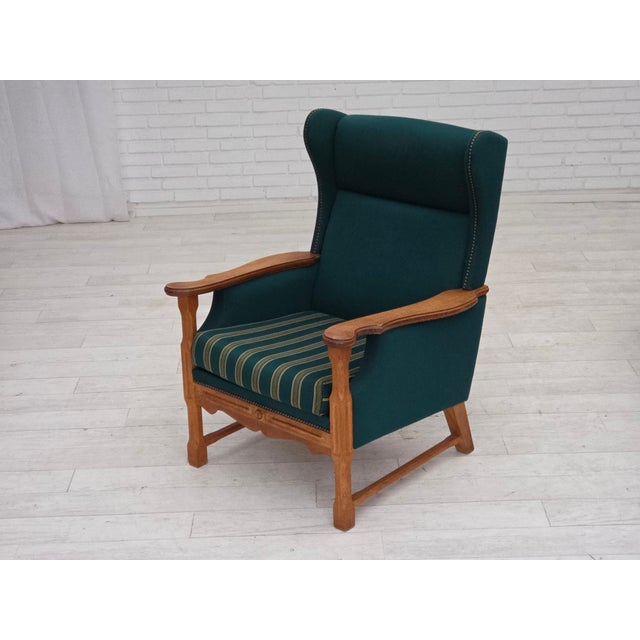 Danish High Back Armchair in Furniture Wool and Oak, 1970s For Sale - Image 11 of 18
