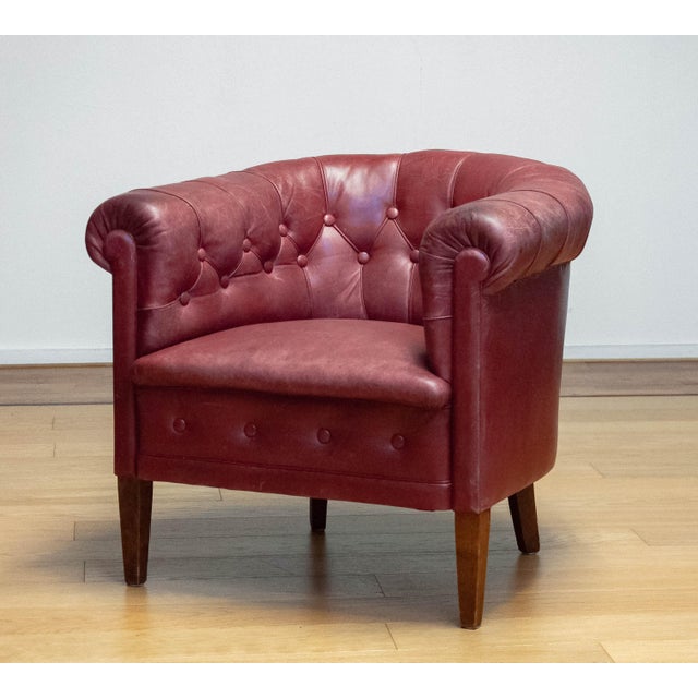 Swedish Red-Brown Leather Chesterfield Armchair, 1930s For Sale - Image 12 of 12
