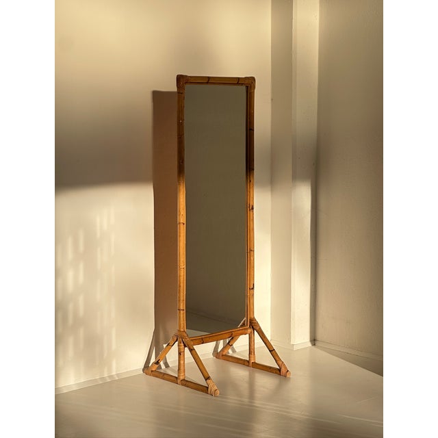 Rectangular Bamboo Rattan Floor Mirror, 1970s For Sale - Image 10 of 10