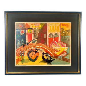 Irving Amen" Venice Recalled " Hand-Signed & Numbered Color Woodcut Print 1960's