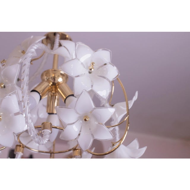 Murano Spherical Chandelier Full of White Flowers, 1980s For Sale - Image 12 of 13