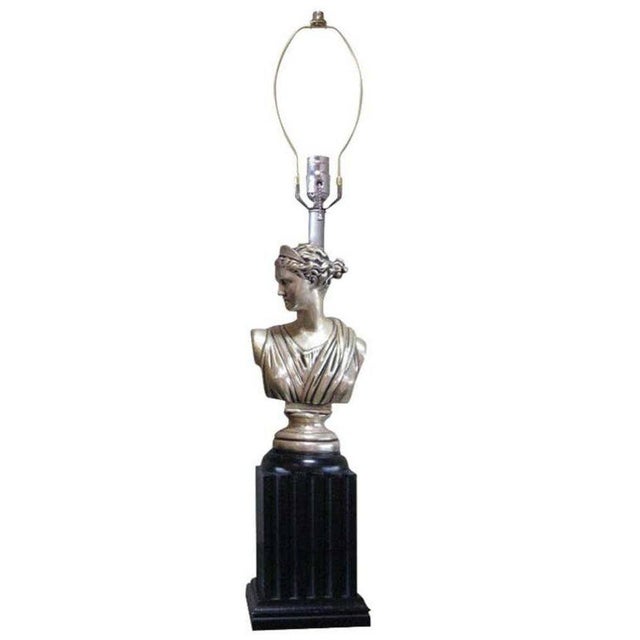 Wood MCM High Style Hollywood Regency God & Goddess Pillar Table Lamps, Pair For Sale - Image 7 of 7